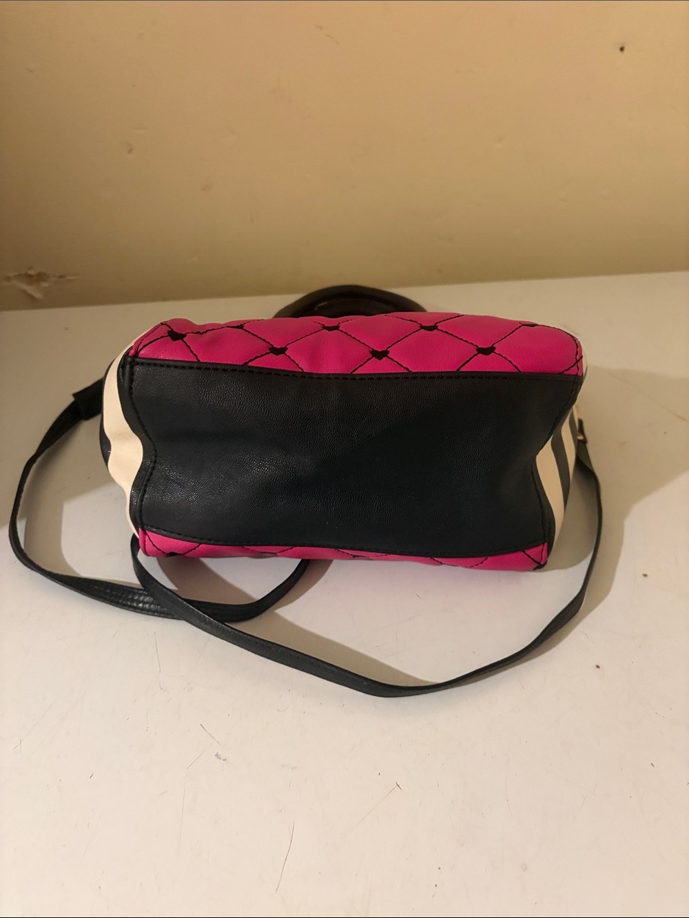 Betsy Johnson Pink Quilted Tote with Black & White Stripes - Picture 5 of 5